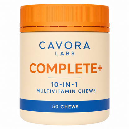 Cavora Complete+ multivitamin chews on white
