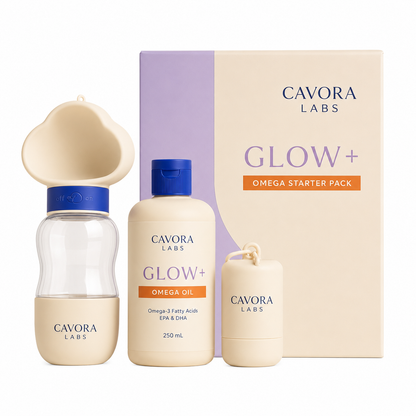 Cavora Glow+ omega starter pack on white