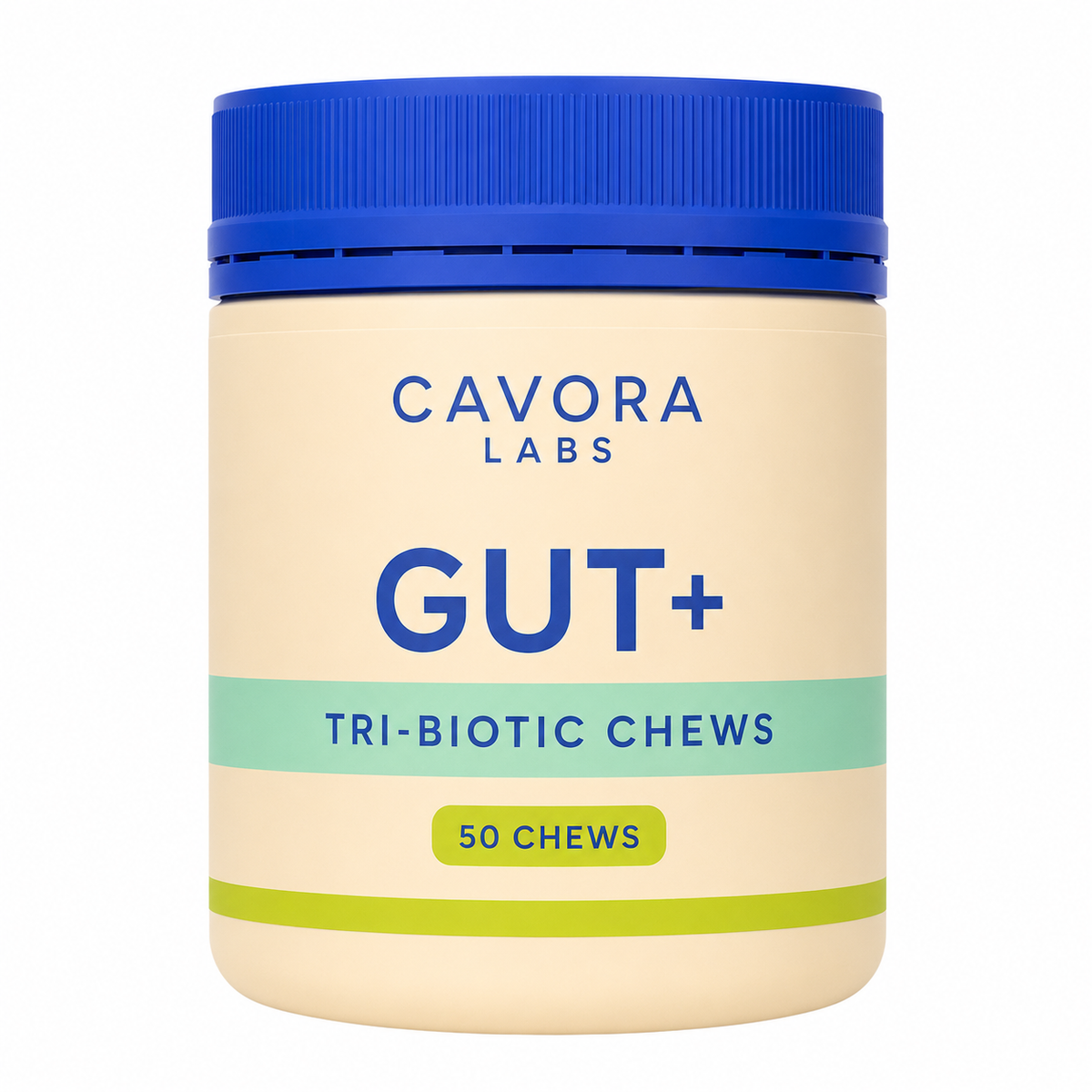 Cavora Gut+ tri-biotic chews on white